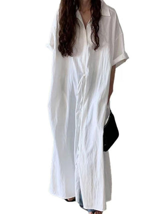 White Lapel Short Sleeve Shirt Dress