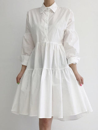 Split Knit Vest + Lapel Long Sleeve Shirt Dress