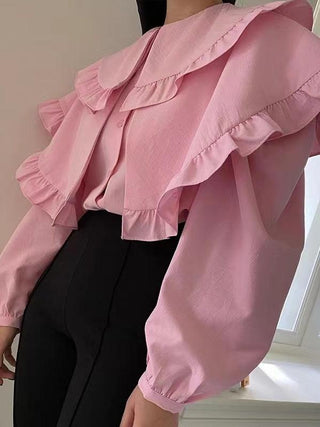 Pink Ruffle Puff Sleeve Shirt