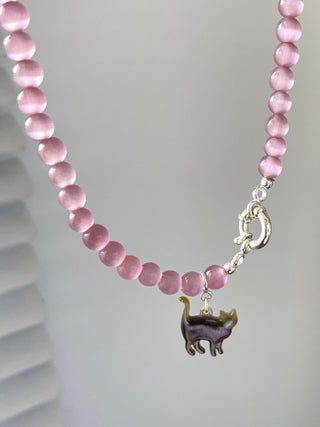 Original Cat Silver Pink Opal Necklace