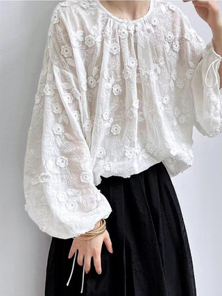 Lace Three-Dimensional Embroidery Flower Small Shirt
