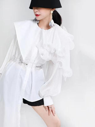 Uneven Paneled Pleated Long-Sleeved Shirt