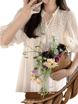 Lace Hollow Puff Sleeve Dress