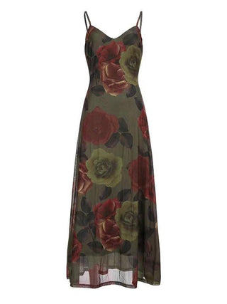 Vintage Floral Print V-Neck Slip Dress