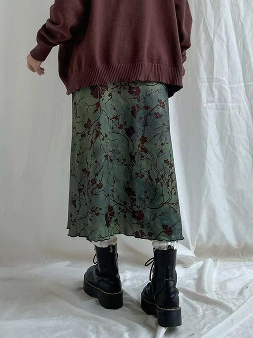 Retro Style Printed Ink Smudged High Waist Skirt – painevida