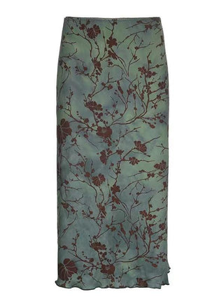 Retro Style Printed Ink Smudged High Waist Skirt