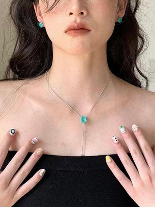 Premium Green Semi-Precious Stone Adjustable Necklace Earrings