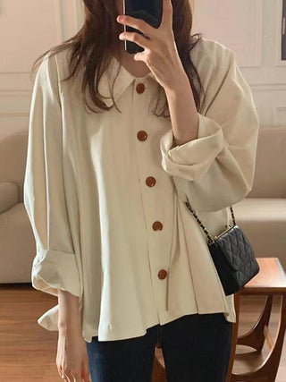 Loose Casual Solid Color All-Match Long-Sleeved Shirt