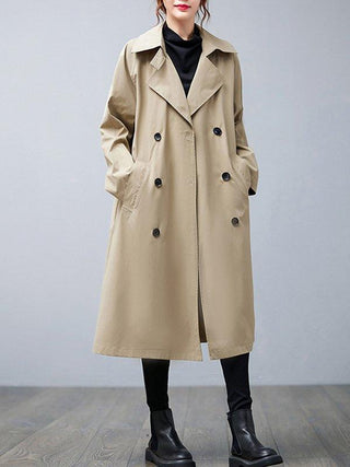 Loose Buttoned Notched Collar Trench Coat
