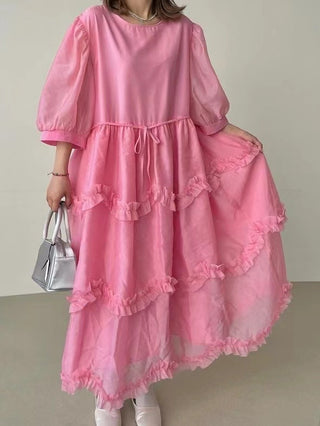 Mesh Lace Puff Sleeve Princess Dress