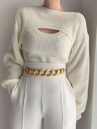 Fashion Knitwear Vest & Short Sweater 2 pieces Set