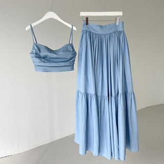 Pleated Camisoles& High Waist Skirt 2 Sets Suit