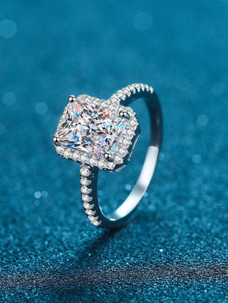 Square Moissanite Silver Diamond Ring