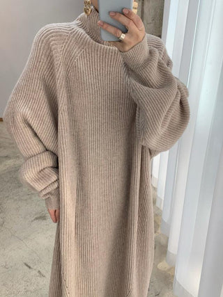 Casual High Neck Solid Color Long Sleeve Knit Dress