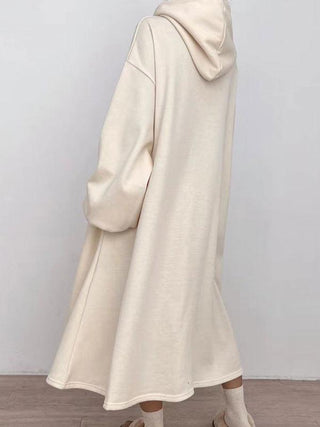 Simple Hooded Fleece Oversize Long Sleeve Sweatshirt Dress