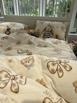 Flower Thick Double-sided Flannel Warm Four-piece set