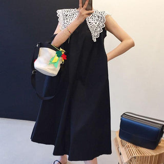 Heavy Industry Lace Hollow Large Lapel Sleeveless Dress