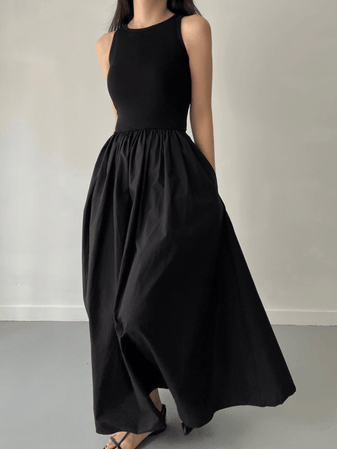Elegant Round Neck Waist Slim Pleated Long Dress – painevida