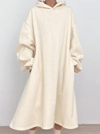 Simple Hooded Fleece Oversize Long Sleeve Sweatshirt Dress