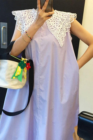 Heavy Industry Lace Hollow Large Lapel Sleeveless Dress