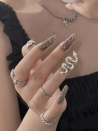 Hand Made Snakeskin Design Extension Nails