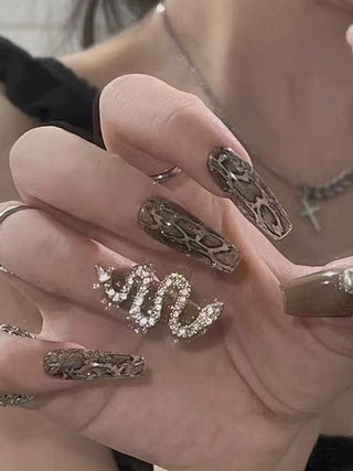 Hand Made Snakeskin Design Extension Nails