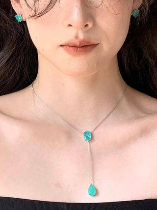 Premium Green Semi-Precious Stone Adjustable Necklace Earrings