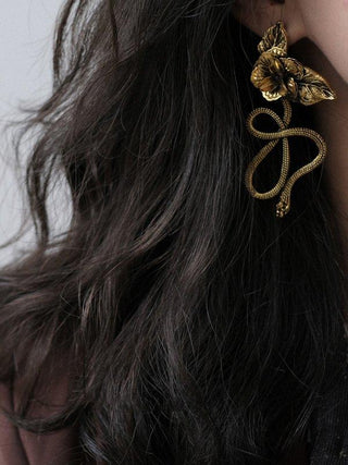 Retro Stylish Rose Snake Shape Long Earrings Accessories