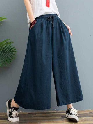Simple Wide Leg Loose Drawstring Solid Color Casual Pants Bottoms