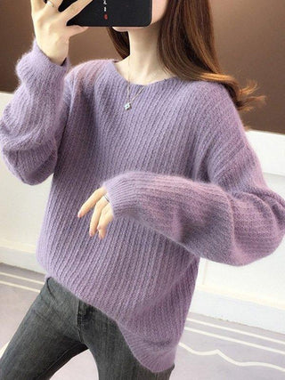 Simple Casual Loose 4 Colors Round-Neck Long Sleeves Sweater Top
