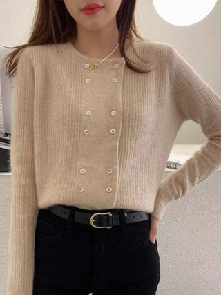 Urban Long Sleeves Buttoned Solid Color Round-Neck Cardigan Tops