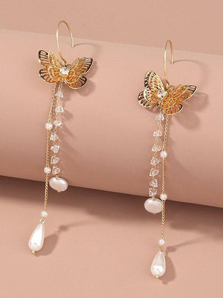 Original Chic Alloy Butterfly Pearl Tassels Earrings