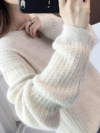 Simple Casual Loose 4 Colors Round-Neck Long Sleeves Sweater Top