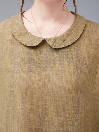 Artistic Retro Long Sleeves Loose Plaid Split-Joint Peter Pan Collar Midi Dresses