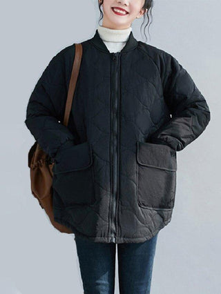 Casual Loose Solid Color With Big Pocket Stand Collar Long Sleeves Padded Coat