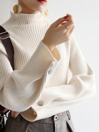 Simple Loose Solid Color High-Neck Sweater