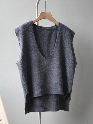 Knitting Irregularity Solid V-Neck Vest