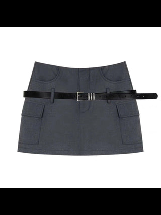 Grey Belt Safety Pants Wrap Short Skirt